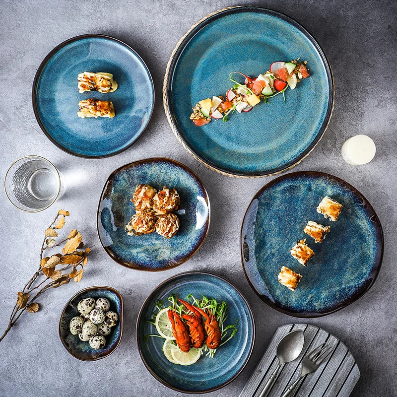 Porcelain Dinnerware Set 11-Piece Handmade Turquoise Glaze