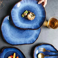 Porcelain Dinnerware Set Handmade Blue Gradient & Gold Rim