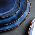 Porcelain Dinnerware Set Handmade Blue Gradient & Gold Rim
