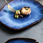 Porcelain Dinnerware Set Handmade Blue Gradient & Gold Rim