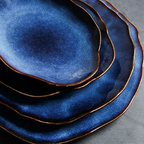 Porcelain Dinnerware Set Handmade Blue Gradient & Gold Rim