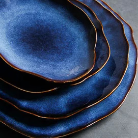 Porcelain Dinnerware Set Handmade Blue Gradient & Gold Rim