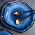 Porcelain Dinnerware Set Handmade Blue Gradient & Gold Rim