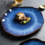 Porcelain Dinnerware Set Handmade Blue Gradient & Gold Rim