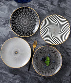 Porcelain Plates Geometric Gold Rim Set Of 6