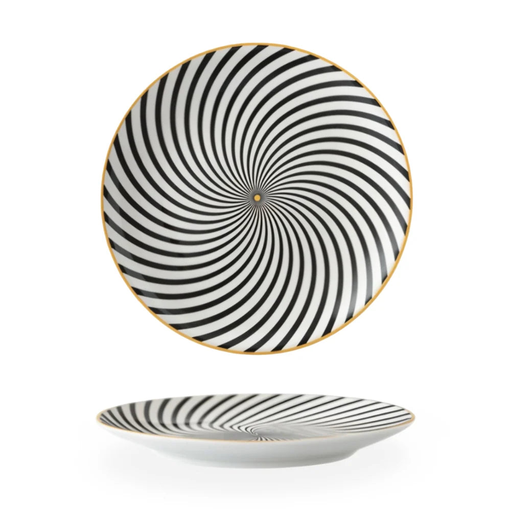 Porcelain Plates Geometric Gold Rim Set Of 6