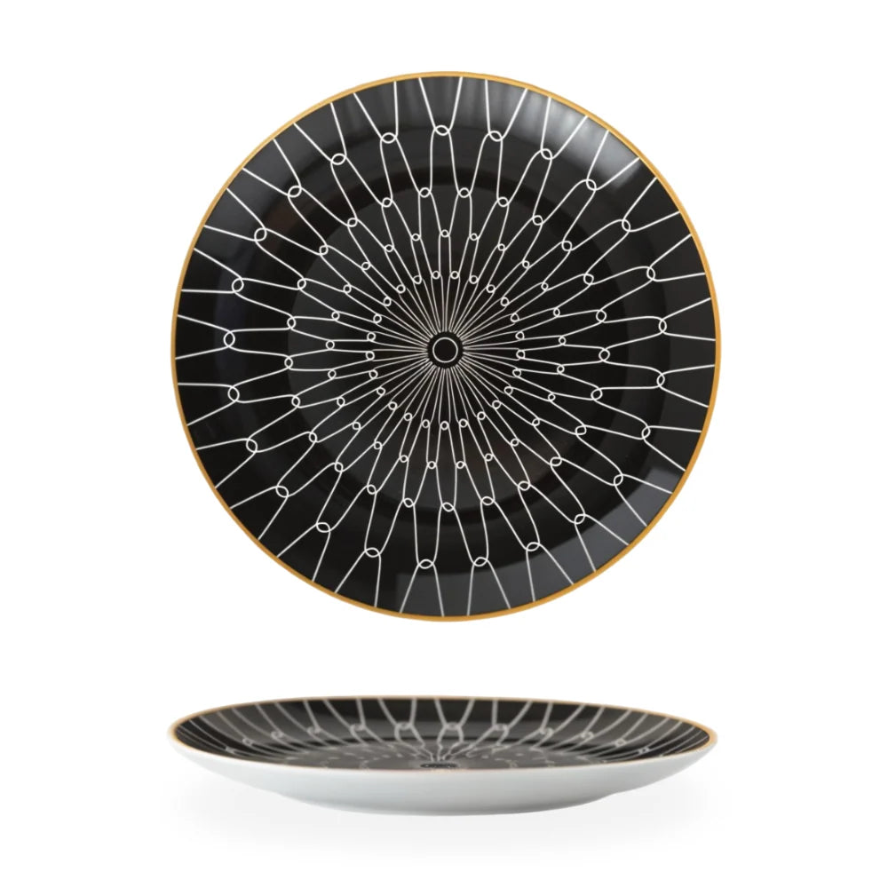 Porcelain Plates Geometric Gold Rim Set Of 6