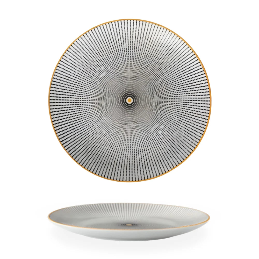 Porcelain Plates Geometric Gold Rim Set Of 6