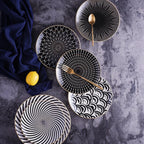 Porcelain Plates Geometric Gold Rim Set Of 6