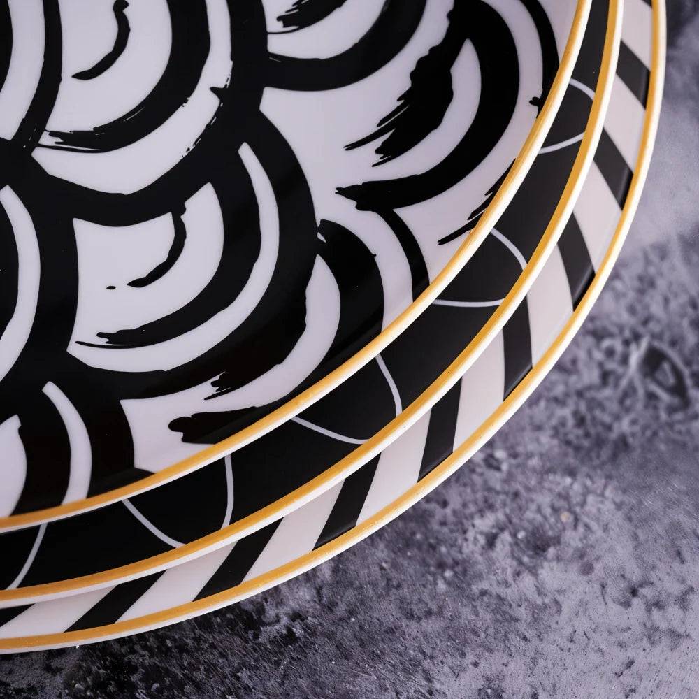 Porcelain Plates Geometric Gold Rim Set Of 6