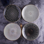 Porcelain Plates Geometric Gold Rim Set Of 6