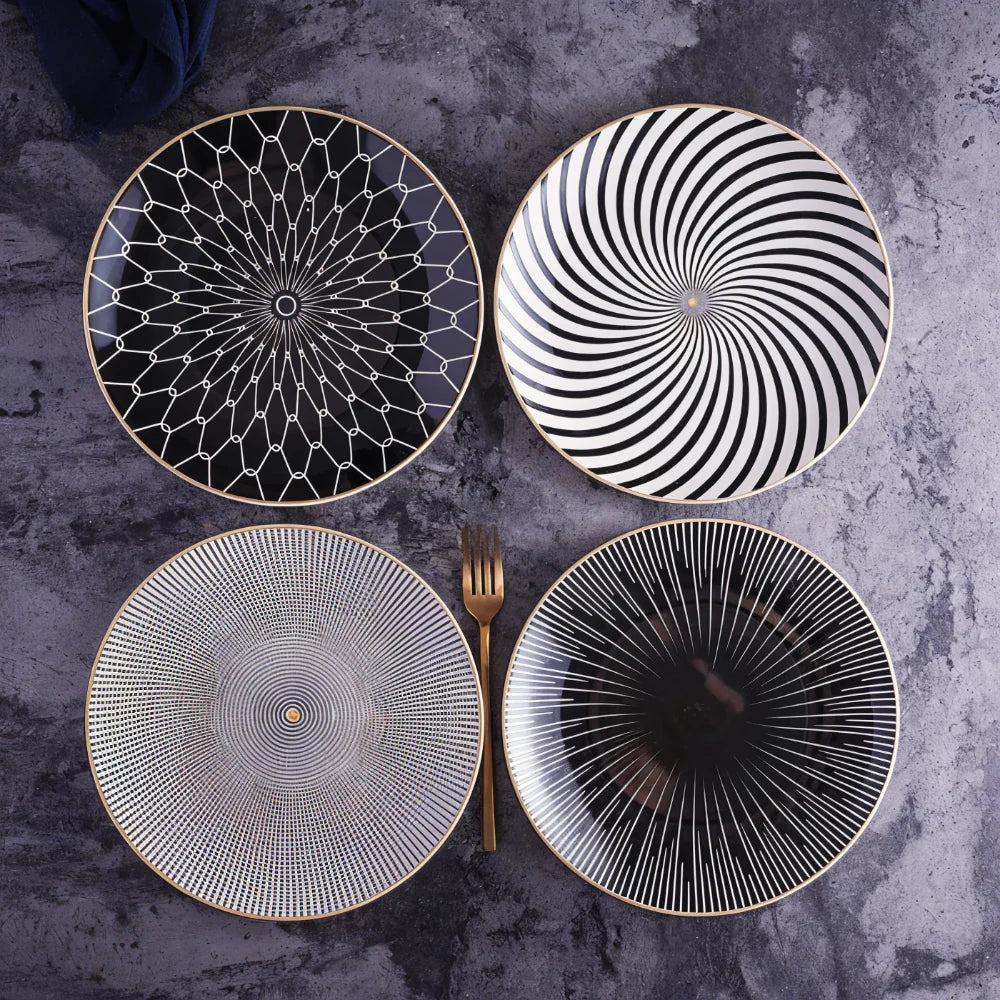 Porcelain Plates Geometric Gold Rim Set Of 6