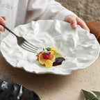 Porcelain Serving Bowl Handcrafted Wave Texture Dishwasher Safe