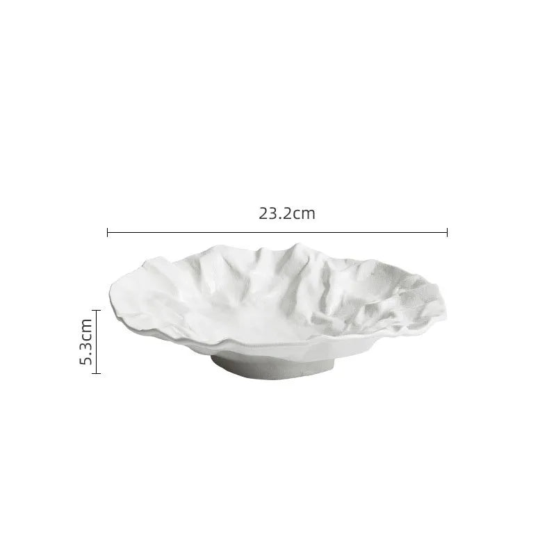 Porcelain Serving Bowl Handcrafted Wave Texture Dishwasher Safe