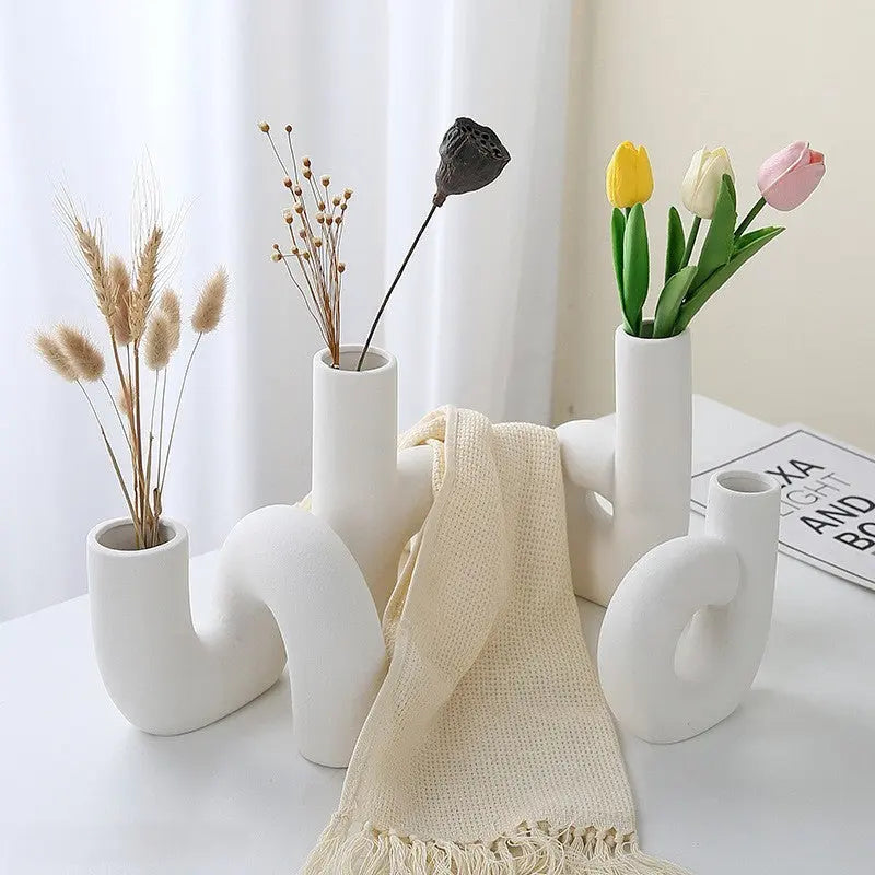 Porcelain Vase Handcrafted Textured Narrow Neck