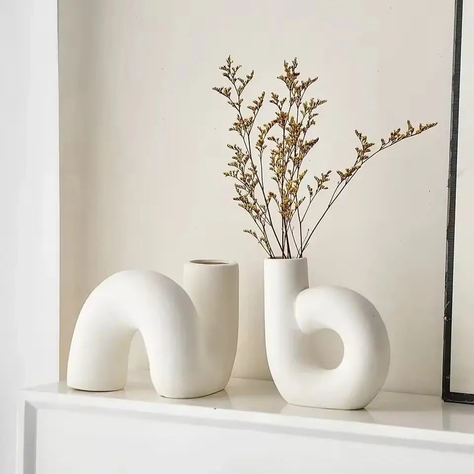 Porcelain Vase Handcrafted Textured Narrow Neck