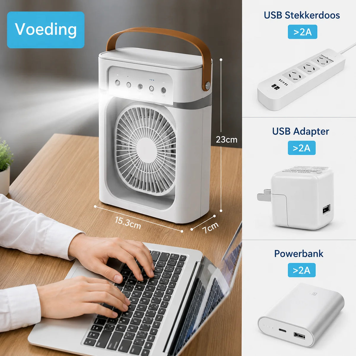 Portable Air Cooler 3-In-1 USB-C 600ml Tank