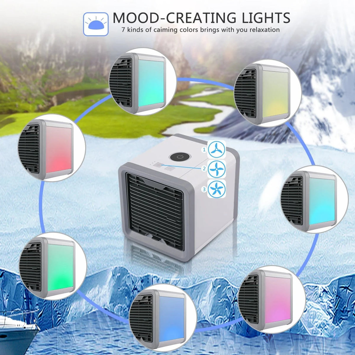 Portable Air Cooler 500ml Tank 3 Speeds 90 Degree Adjustable Airflow