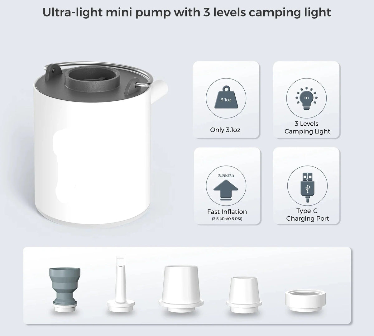 Portable Air Pump USB Rechargeable Compact & Lightweight