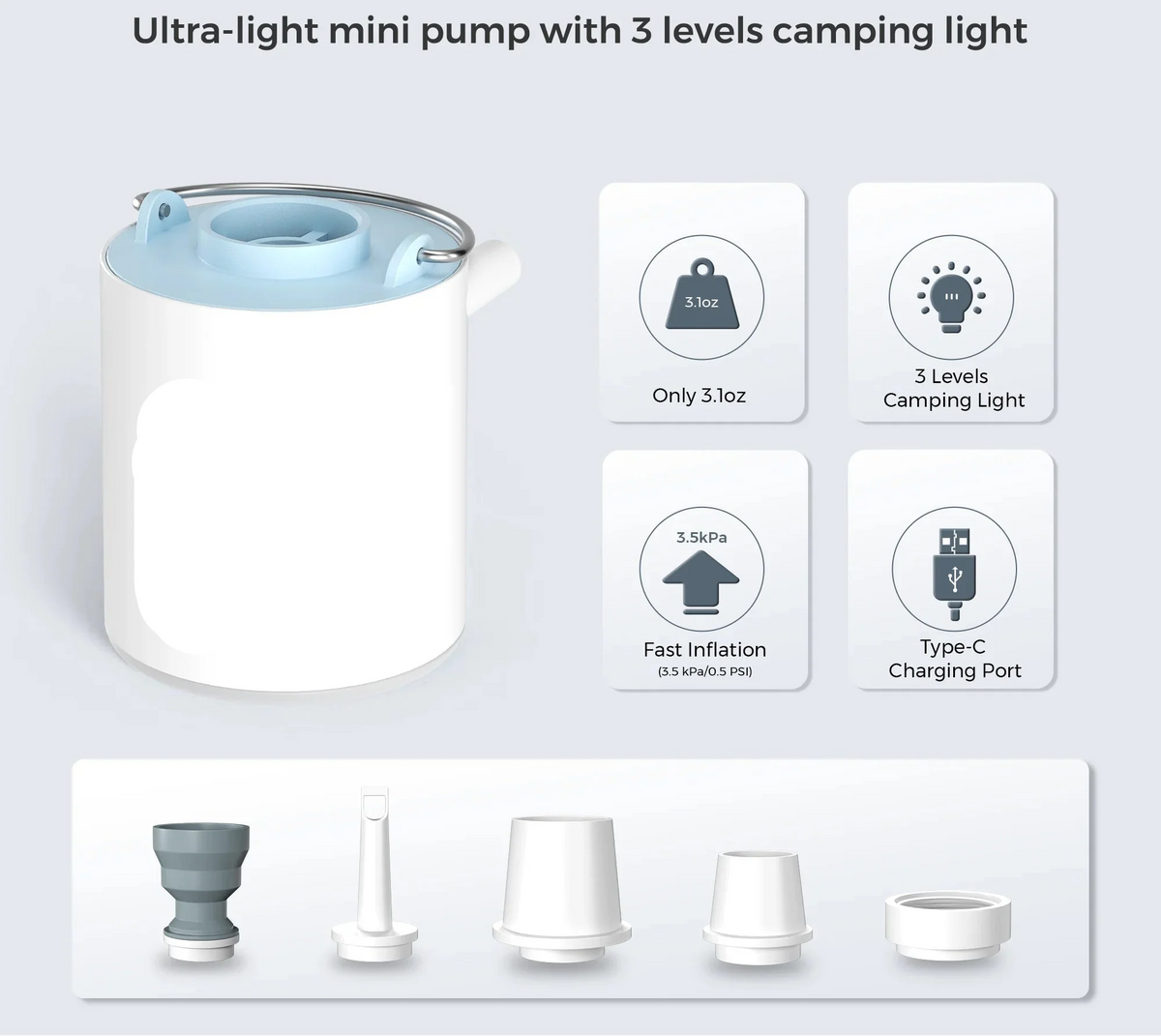 Portable Air Pump USB Rechargeable Compact & Lightweight