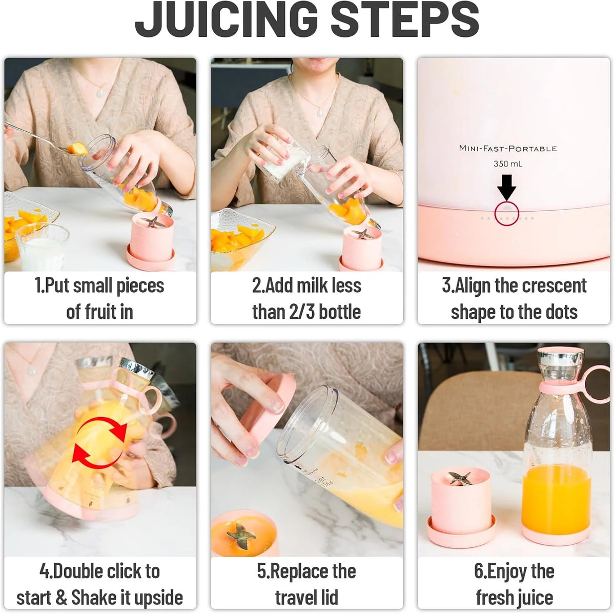Portable Blender Rechargeable Stainless Steel Blades 350ml