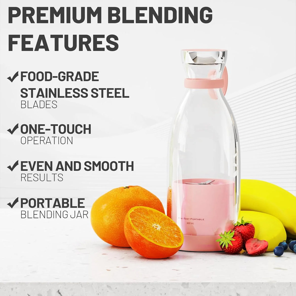 Portable Blender Rechargeable Stainless Steel Blades 350ml
