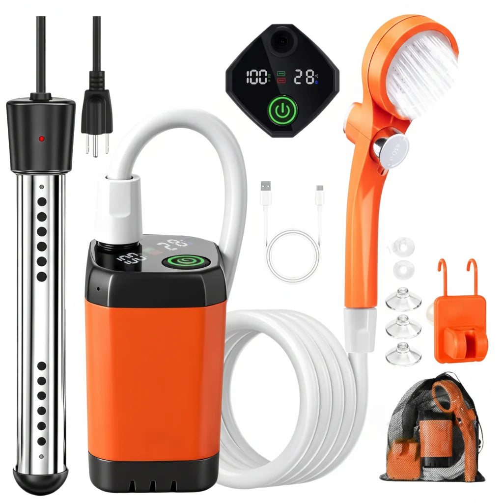 Portable Camping Shower Pump Pressure-Boosting Digital Display 6000mAh