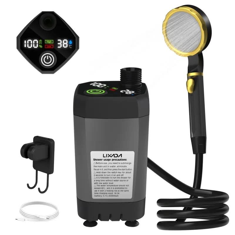 Portable Camping Shower Pump Pressure-Boosting Digital Display 6000mAh