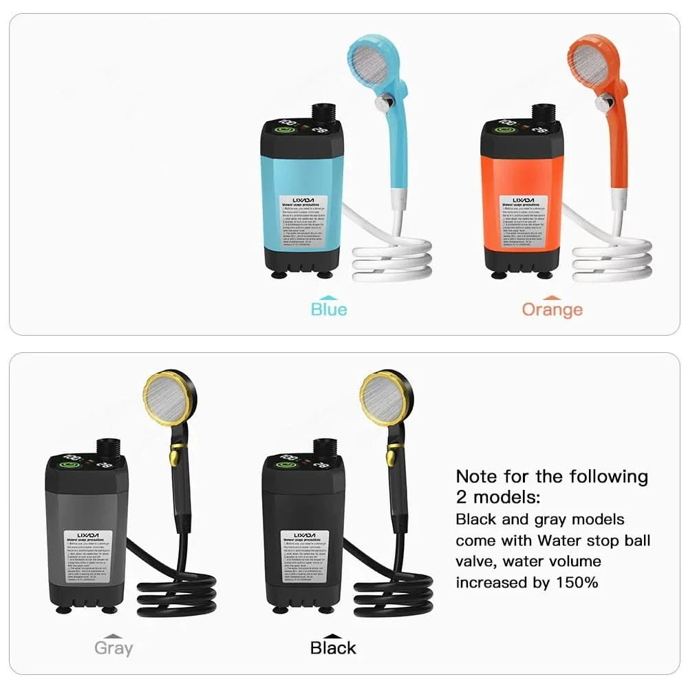 Portable Camping Shower Pump Pressure-Boosting Digital Display 6000mAh