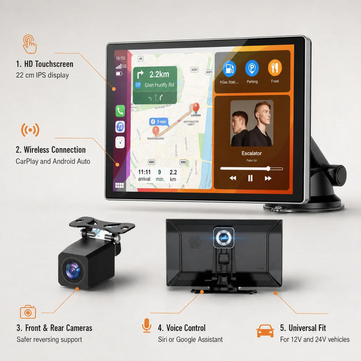 Portable Car Stereo Wireless CarPlay Android Auto 8.7 Inch