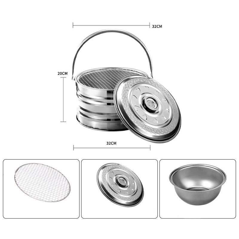 Portable Charcoal Grill Stainless Steel Compact Quick-Cooking