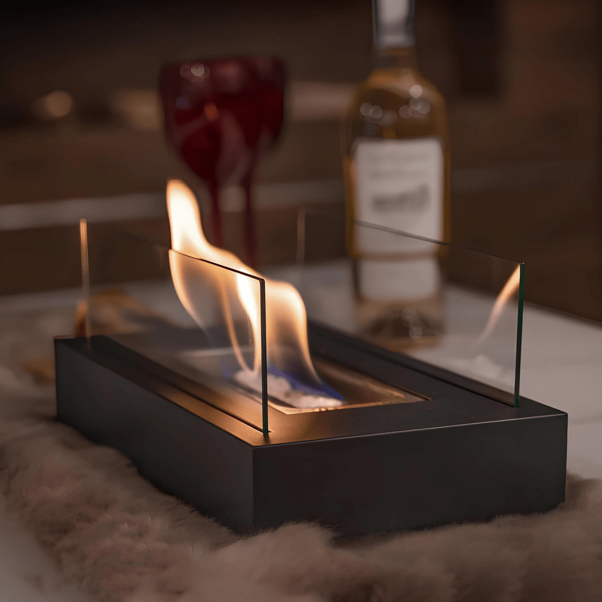 Portable Clean-Burning Bioethanol Tempered Glass & Steel Tabletop Fireplace