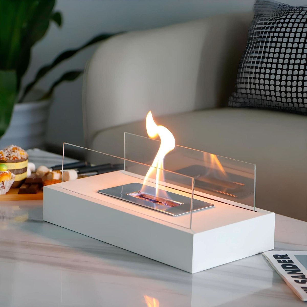 Portable Clean-Burning Bioethanol Tempered Glass & Steel Tabletop Fireplace