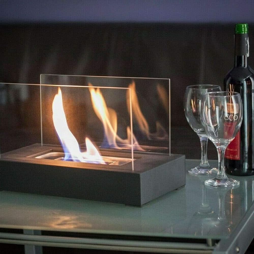 Portable Clean-Burning Bioethanol Tempered Glass & Steel Tabletop Fireplace