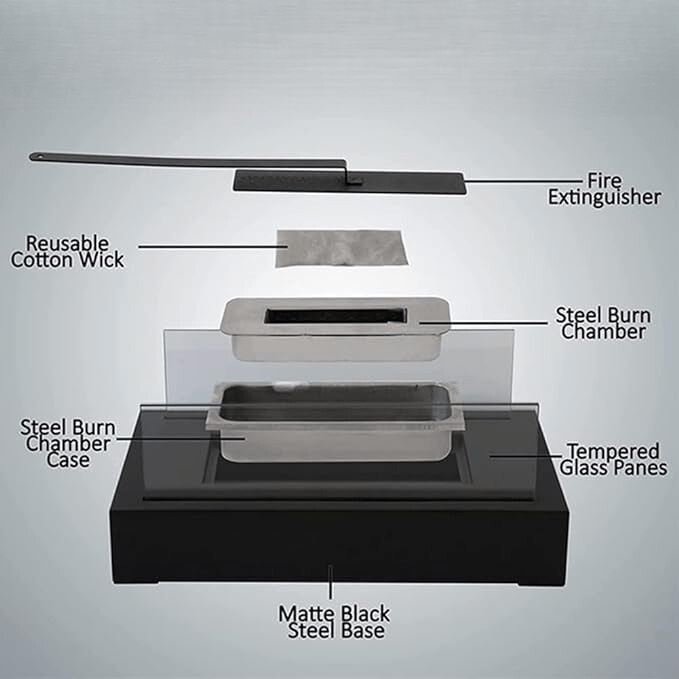 Portable Clean-Burning Bioethanol Tempered Glass & Steel Tabletop Fireplace