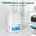 Portable Dehumidifier Quiet 60oz Tank & Auto Shut-Off