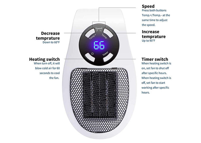 Portable Electric Heater 1500W Adjustable Thermostat & Programmable Timer