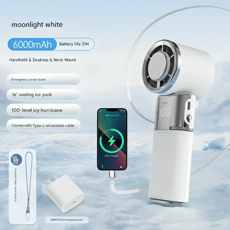 Portable Fan 6000mAh Power Bank USB-C Digital Display