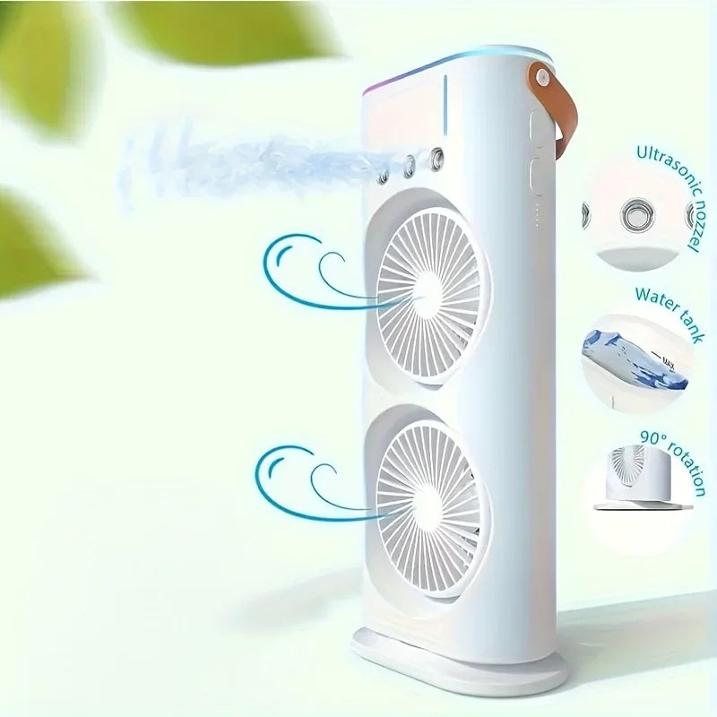 Portable Fan Dual Head Oscillating Misting USB Rechargeable