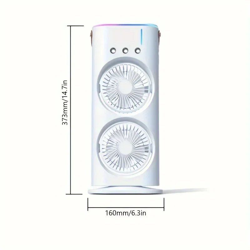 Portable Fan Dual Head Oscillating Misting USB Rechargeable