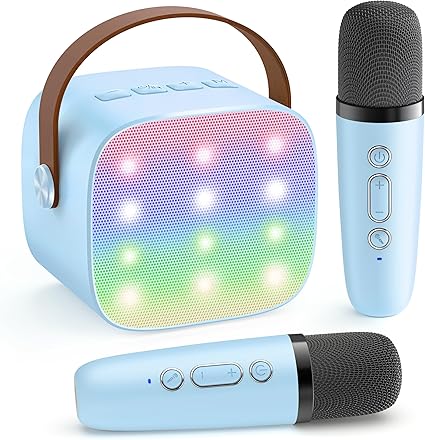 Portable Karaoke Machine Bluetooth Two Wireless Mics LED Lights