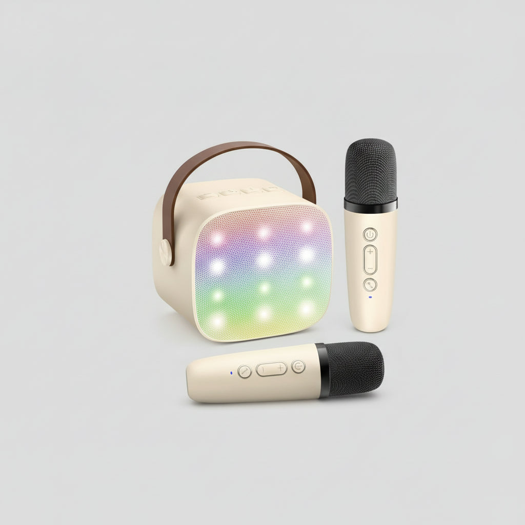 Portable Karaoke Machine Bluetooth Two Wireless Mics LED Lights