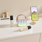 Portable Karaoke Machine Bluetooth Two Wireless Mics LED Lights