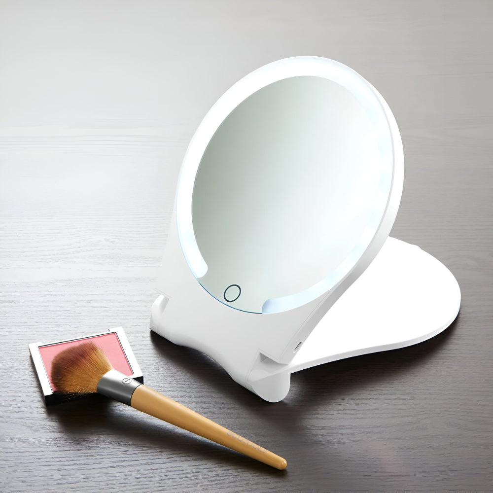 Portable Makeup Mirror 10X Magnification LED Lights USB Rechargeable