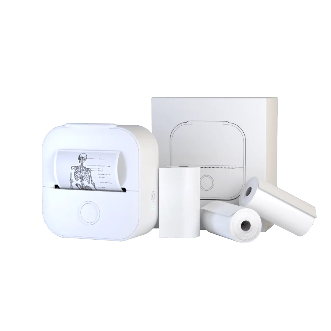Portable Mini Printer Bluetooth Rechargeable Sticker Rolls