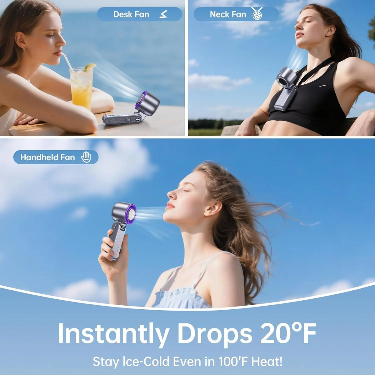 Portable Misting Fan Ice Cooling Plate 12 Hour Battery