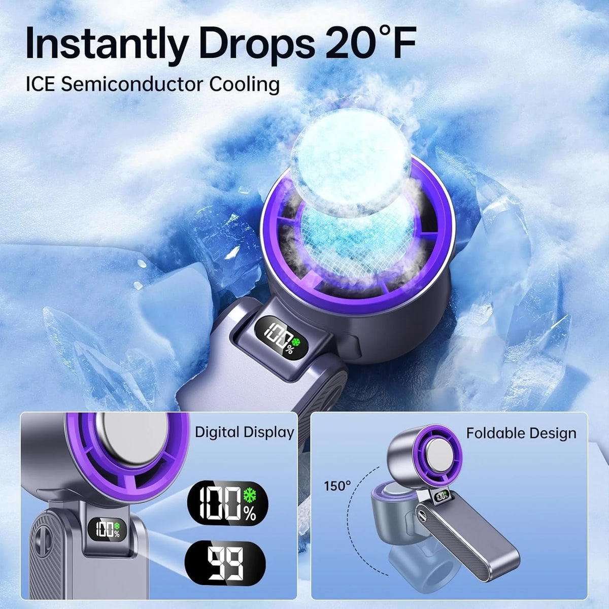 Portable Misting Fan Ice Cooling Plate 12 Hour Battery