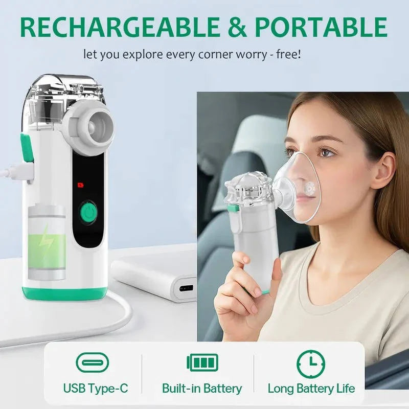 Portable Nebulizer Whisper-Quiet Mesh Mist USB Rechargeable 6-Hour Battery