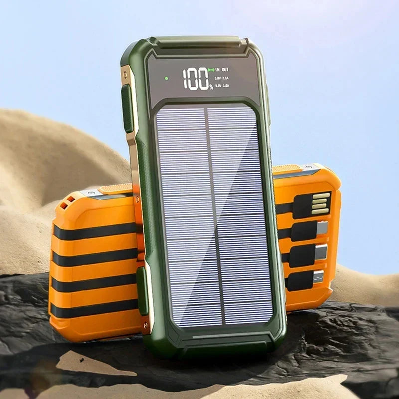 Portable Power Bank Solar Recharge Built-In Cables