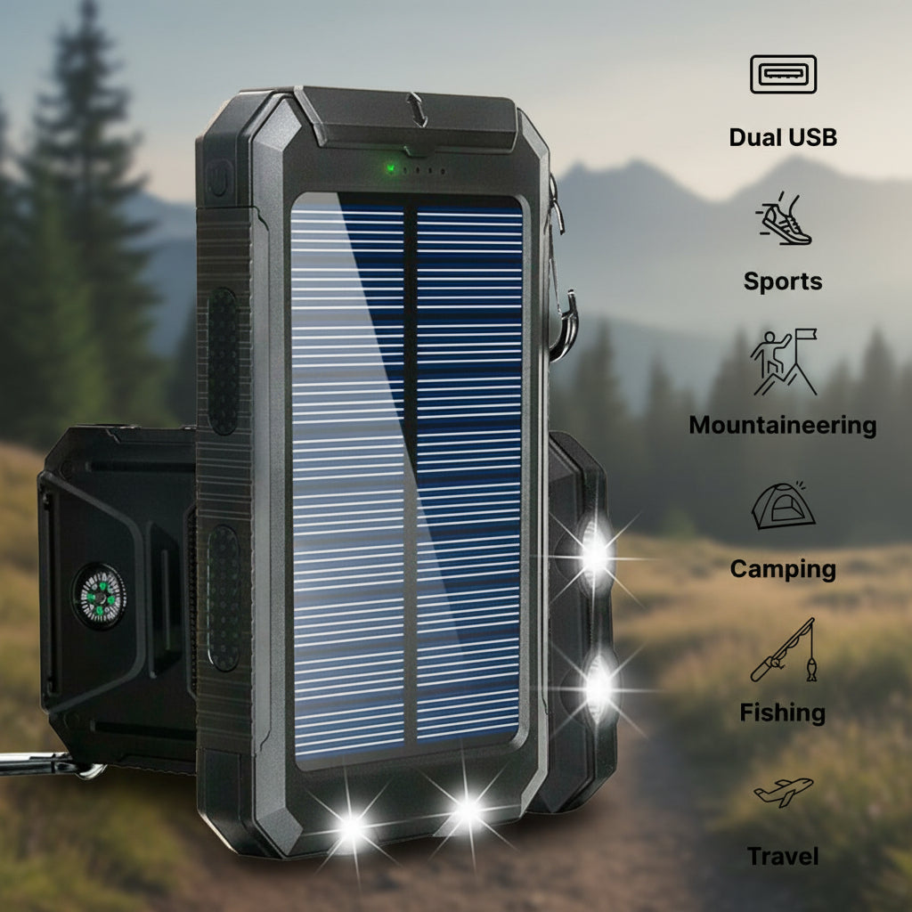 Portable Power Bank Solar Rechargeable 20000mAh Dual USB
